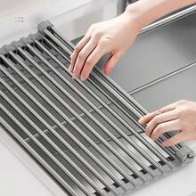 1pc Luxury Roll-Up Stainless Steel Dish Drying Rack - Space-Saving, Multi-Functional, Over-The-Sink Design, Portable, Foldable, Rust-Proof, Easy To Clean, Kitchen Sink Organizer, Tools And Mats, Perfect For Small Kitchens, Space-Saving Solution, Exquisite Cookware, Compact Storage Rack, High-Quality Metal, Corrosion-Resistant Material, Multi-Functional Tool, Suitable For Home Cooks - Multicolor - View 4
