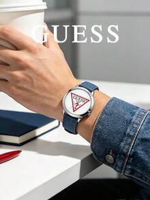 GUESS Vintage Triangle Logo Series Quartz Watch, Denim Fabric & Silicone Multicolor Strap, Unisex Wristwatch - one-size - View 12
