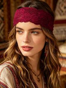 3pcs Women's Solid Color Embroidered Lace Elegant Fashion Breathable Comfortable Lightweight Decorative Headbands, Suitable For Daily Commute, Outfit Matching, Shopping, Travel, Photography And Wearing, Perfect Exquisite Gift For Friends - Black, White and Red Three-piece Set - View 3