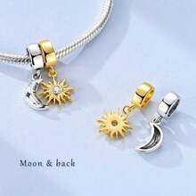 1pc Silver-Plated Sun Moon Star Pendant Bead, Dual-Color Split Craft, Hexagram Sun Moon Splicing Rhinestone Design, Exquisite Engraved Details, Romantic Universe Style, Suitable For Bracelet Necklace, Handmade DIY Jewelry Making And Couple Gifts - Multicolor - View 10