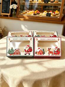 6pcs/12pcs/24pcs Christmas Window Gift Boxes, Santa Claus Pattern Paper Boxes, Holiday Favor Packaging Boxes, Suitable For Cookies, Snowflake Crisps, Nougat, Candy, Baking Gifts - View 6