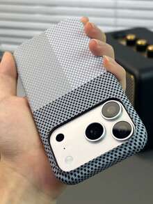1件 膚感奢華碳纖維條紋手機殼，適用於 iPhone 18 17 Pro Max Air 16 15 14 13 12 11 Pro Max Plus，硬 PC 背蓋 - 銀灰色 - 查看 2