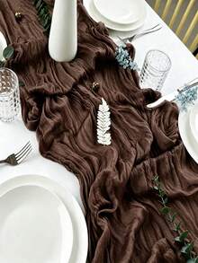 1/2/3/6/12/16/24pcs Chocolate Brown Bohemian Gauze Table Runner, Vintage Country‑Style Table Decoration, For Wedding, Bridal Shower, Birthday, Christmas, New Year, Home Dining Table Ornament - Multicolor - View 10