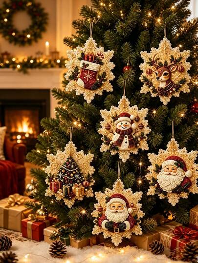 Christmas DIY Diamond Painting Hanging Ornament Set, 2D Flat Wooden Snowflake Pendant, Full Drill Pearl Handmade Craft Materials, Stress Relief Activity For Beginners, Christmas Tree Decoration, Holiday Gift For Adults