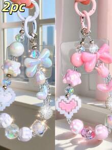 1pc Macaron Sweet Y2K Beaded Phone Wrist Strap, Bow Bear Pixel‑Heart Rhinestone Mixed Universal Phone Charm Lanyard Pendant For Phone Case Camera Key Handbag - Multicolor - View 8