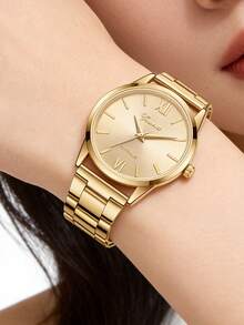 JasonRolls 5pcs Set, Elegant Ladies Watch, Luxury Fashion Minimalist Ladies Quartz Watch, Exquisite Dial Design, Luxury Alloy Rhinestone Bracelet Set, Suitable For Daily, Casual, Party, Evening, Holiday Occasions, Holiday Gift, Birthday Gift, Mother's Day Gift - Gold - View 7