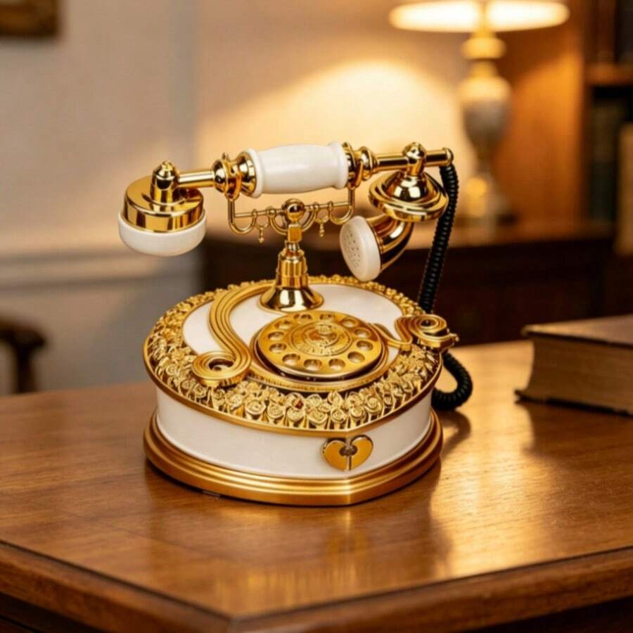 1PC Vintage Heart-Shaped Telephone Music Box Acrylic Flat Printing Craft, Living Room Bedroom Home Decor Ornament, Suitable For Christmas And Wedding, Premium Birthday, Anniversary, Thanksgiving Gift For Family, Friends, Couples