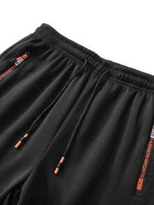 Men's Velvet Lined Straight Leg Sweatpants, Elastic Drawstring Waist With Zipper Pockets, Winter Warm Outdoor Casual Sports Pants - Black - View 2