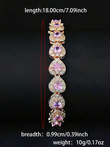 MOONSO Women's Cubic Zirconia Heart-Shaped Decorative Bracelet, Suitable For Parties, Banquets, Weddings, Valentine's Day And Other Occasions - Pink - View 3