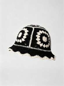 1pc Vintage Hollow Crochet Bucket Hat For Women, Bohemian Knitted Floral Bucket Hat, Breathable Sun Hat For Travel, Beach And Vacation - Multicolor - View 5