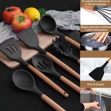LÈRFM [MXBTG]1 set Conjunto de 12 piezas de utensilios de cocina en silicona, juego de utensilios antiadherentes resistentes a altas temperaturas, con asas de madera, herramientas domésticas universales para cocina,Conjunto de utensilios de cocina + pared de almacenamiento para cocina - Blanco - Ver 5