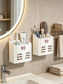 4pcs/2pcs/1pc Bathroom Cosmetics Rack Wall Mounted Bathroom Toothpaste Rack Toothbrush Comb Storage Razor Rack - Multicolor - View 1