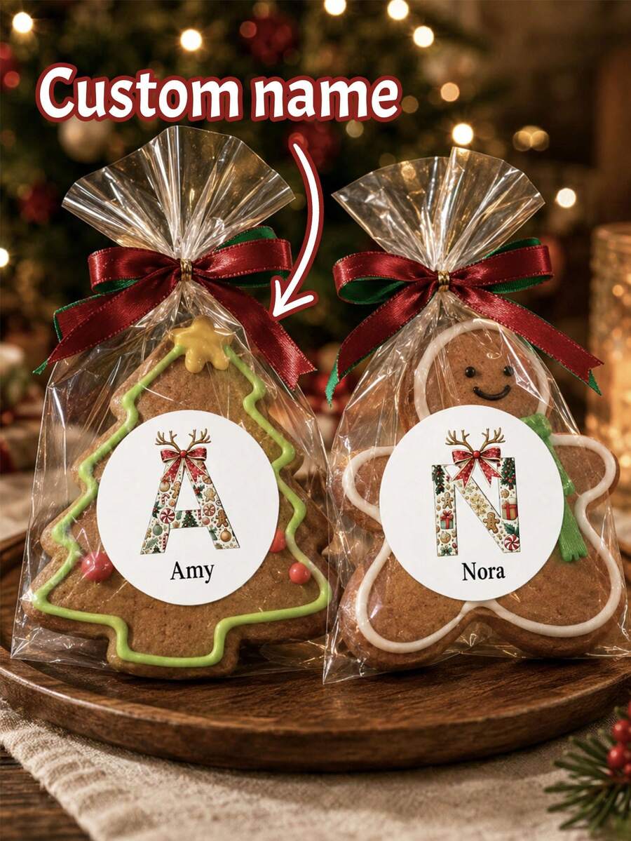 LICVIC 54-540pcs Custom Reindeer Initial Christmas Stickers With Name, Personalized Letter Labels Stickers, Festive Holiday Gift Wrap Decor, Customized Christmas Name Labels, Customizable Gift Packaging Stickers, Christmas Party Decor, Holiday Gift Accent - Style B - View 1