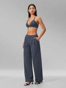 MFVIM Women's Solid Color Bra + Leggings 2 Pieces Set, Versatile Outdoor Running Sports Fitness Outfit - Dusty Blue - View 9