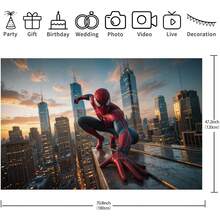 WPETLE Spider‑Man Dusk City Skyscraper Birthday Party Backdrop, Sunset Metropolitan Building Scene Photo Booth Background Banner For Kids Birthday Decor - Multicolor - View 10