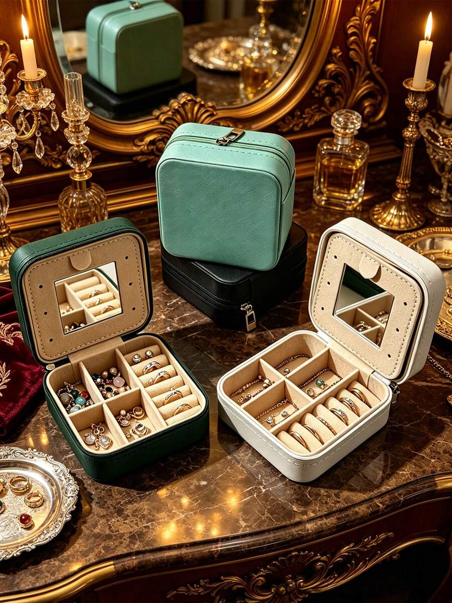 1pc Large Capacity Jewelry Box, Jewelry Storage Box, Multi-Function Jewelry Display Box, Jewelry Box With Mirror, Women's Gift, Christmas Gift, Travel Essential - Multicolor - View 1