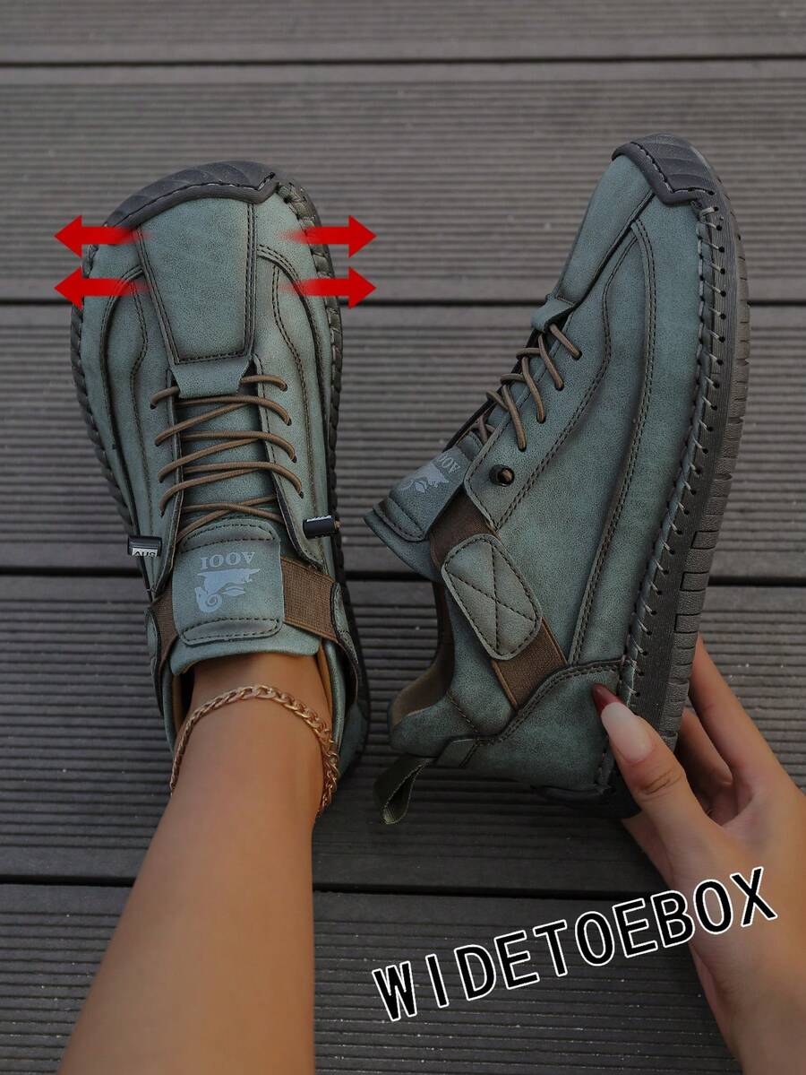 Women's 1 Pair Plus Size Wide Fit Solid Color Handmade Stitched Cargo Style Style Microfiber Leather Animal Park Walking Outdoor Hiking Fashion Versatile Rubber Non-Slip Wear-Resistant Sole