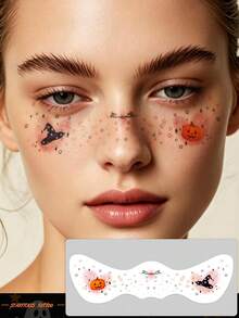 3pcs Halloween Face Decoration Freckles Blush Pumpkin Bat Ghost Witch Pattern Creative Face Paint Halloween Makeup Tattoo Stickers - Multicolor - View 5