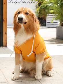 1pc Solid Color Pocket Design Pet Dog Hooded Sweatshirt, Warm Thermal Lined Two-Legged Sweatshirt, Suitable For Medium And Large Dogs, Golden Retriever, Labrador, Autumn/Winter Pet Clothing - Yellow - View 8
