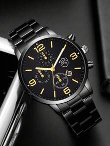 4Pcs Men Fashion Chronograph Quartz Wristwatches, Stainless Steel Band Business Watch, Multiple Colors For Daily & Party Wear - Set - View 8