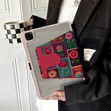 1件波希米亞刺繡格紋花卉360°可旋轉平板保護殼，多角度觀看書本式支架，相容 iPad A16 2025、Galaxy Tab S9 FE/S8 Plus/S7/S10、Pad、MatePad、Pad、Honor Pad、Xiaoxin Pad - 彩色 - 查看 3