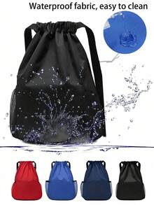 1pc Waterproof Drawstring Backpack, Dry-Wet Separation Design, Large Capacity Travel Bag, With Mesh Side Pockets, Large Fitness Bag, Adjustable Shoulder Straps, Unisex, Suitable For Outdoor Sports, Fitness Training And Daily Use, Essential For Travel And Hiking - Multicolor - View 3