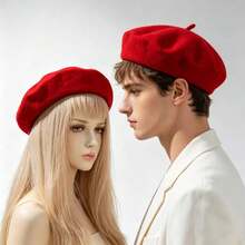 1pc Men's Wool Beret Military Hat Outdoor Adjustable Sun Protection Casual Hat Suitable For Autumn/Winter - Red - View 3