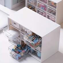 1pc 9-Grid Drawer Storage Box, White PP Material, Portable Storage Box For Office Supplies, Jewelry And Cosmetics, Multi-Functional Divided Design, Stackable Lightweight Home Or Office Storage, Desktop And Drawer Organizer For Crafts - Multicolor - View 6