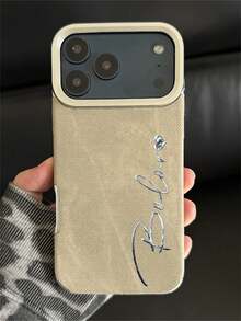 [Customized] Personalized Custom Letter Engraving Name Autumn/Winter Fabric Texture Artificial Leather Phone Case Compatible With IPhone 18 17 16 15 14 13 12 11 Pro Max 14 15 16 Plus Shockproof Protective Shell - Khaki - View 30