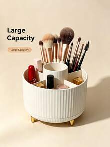 360° Rotating Makeup Organizer 1pc Plastic Cosmetic Storage 5-Compartment Design Can Store Brushes, Eyebrow Pencils And Lipsticks Portable Vanity Storage Box Suitable For Vanity, Bathroom, Office Desk Stationery Storage Or Travel Durable PP Material - Multicolor - View 7