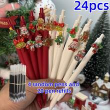 34pcs (Includes 4 Random Pens + 30 Refills) Christmas Theme Retractable Gel Pens, Snowman Design High-Value INS Style Student Pens, Random Color & Pattern, Smooth Writing Office Supplies, Back To School Christmas Holiday Gift, Halloween Party Favor - Multicolor - View 9