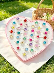 36pcs Girls Random Rhinestone Decor Ring - Multicolor - View 5
