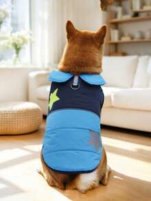 1pc Colorblock Star Pattern Dog Winter Vest With D-Ring And Peter Pan Collar, Pet Coat, Suitable For Cold Weather Outdoor Wear, Fits Small To Medium Dogs - Baby Blue - View 12