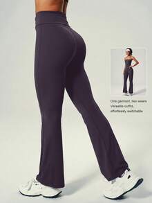 UONNOU Peach Butt-Lifting Flare Leg Jumpsuit, Square Neck Square Neck Backless Yoga Jumpsuit - Purple - View 2
