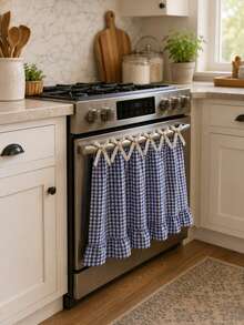 Plaid Ruffled Oven Door Curtain, Farmhouse Style Checkered Stove Handle Curtain With Tie Rope, Country Style Scalloped Edge Kitchen Decor Curtain, Washable Small Window Curtain, Suitable For Oven, Cabinet, Open Cabinet And Small Window, Farmhouse Style Kitchen Home Decor - Ruffled Edge - View 13