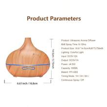 1pc 18.6oz (Approx. 530ml) Ultrasonic Cool Mist Humidifier Aromatherapy Oil Diffuser, With 7 Color LED Lights, Ultra Quiet, Adjustable Timer And Auto Shut-Off Switch, Light Brown, Suitable For Home, Office, Yoga, Spa, Bedroom - Multicolor - View 12