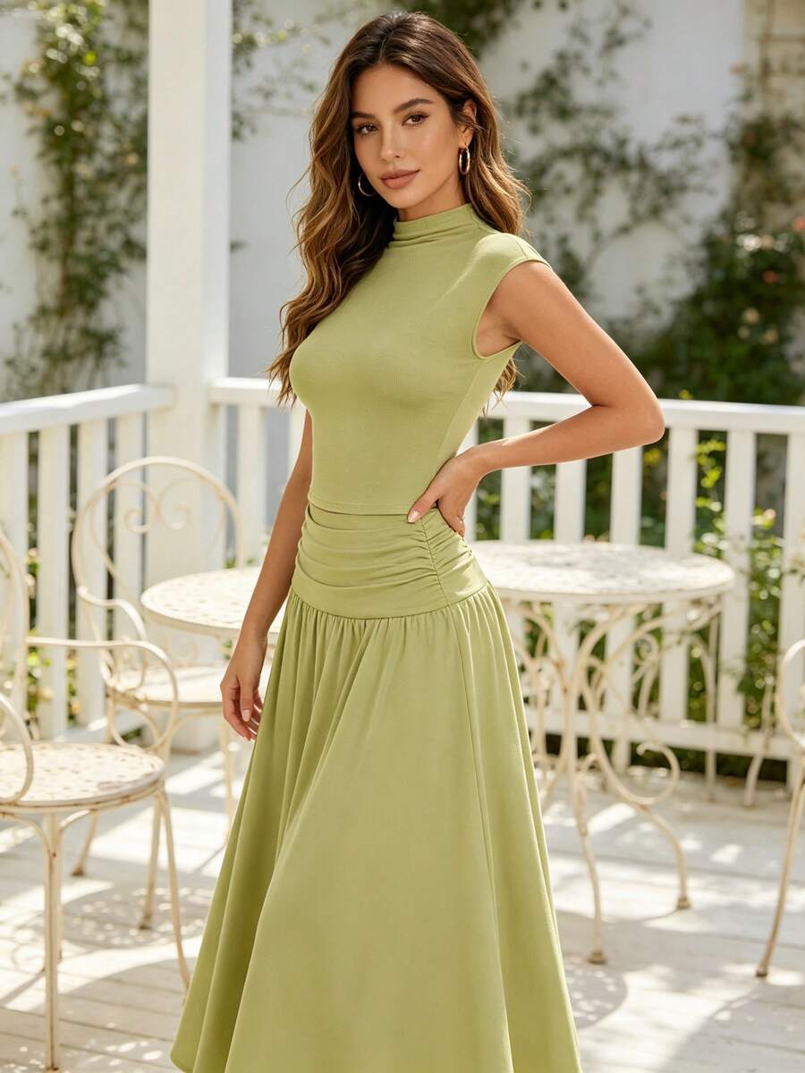 Women Midi Dresses - Green - View 1