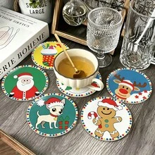 Christmas Hot-Selling 9pcs Christmas Coasters, Cute Cartoon Santa Claus, Snowman, Reindeer, Gingerbread Man, Puppy, Tree PET Water Cup Coasters, Suitable For Home Kitchen Dining Table Party, Winter Holiday, Protect Tabletop Decor, Christmas Decoration Gift - Multi-color LDX2662 - View 5