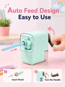 1pc Cartoon Hand Crank Pencil Sharpener, Manual Pencil Sharpener For Girls, Kids, Kindergarten, Grade 1, Elementary Students & School Supplies - Multicolor - View 4