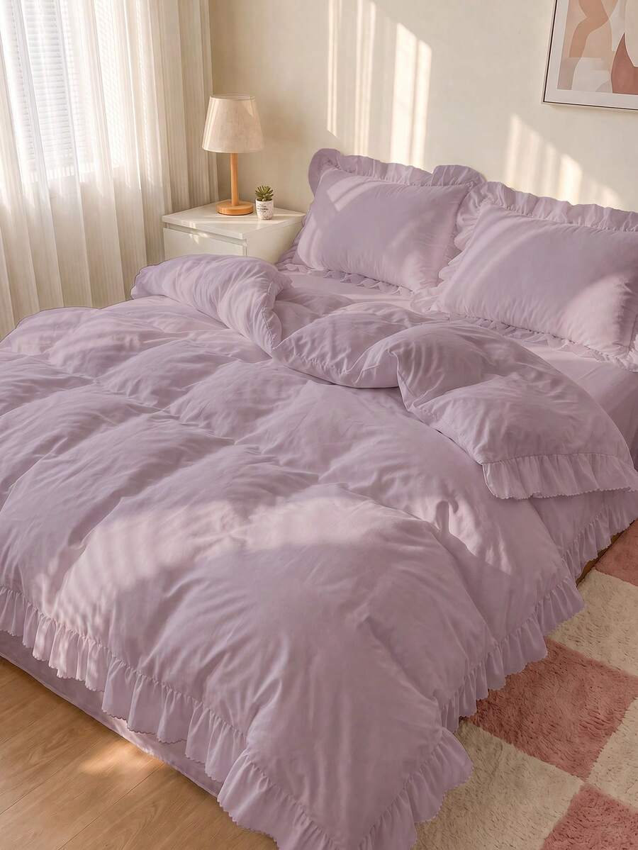 Set Sprei Selimut Berumbai 2/3 pcs, Perlengkapan Tidur Asrama, Set Sprei Warna Polos, Dekorasi Kamar, Ramah Kulit dan Bernapas, Sangat Lembut dan Anti-Pilling, Sprei Ukuran Twin XL, Isi Selimut Tidak Termasuk, Cocok untuk Ukuran Twin, Full, King, Queen, Sepanjang Musim, Dapat Dicuci dengan Mesin, Kembali ke Sekolah - Warna pasta kacang merah - View 1
