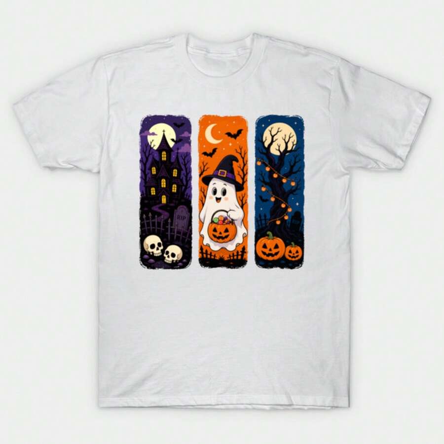 Unisex-Summer/Autumn T-Shirts - Halloween Graphic T-Shirt-Streetwear,Y2k,Herren,Pasha Style,Herbst Outfit,Essentials,Baumwolle Herren,Vintage,Personna - White - View 1