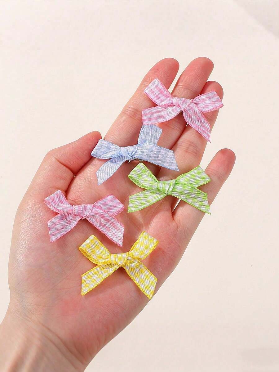 10pcs Pastoral Style Children's Plaid Bow Hair Clips, Girls Fabric Checkered Small Bow Side-Clip Alligator Hair Clips Set - Multicolor - View 1