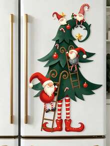 1pc Funny Santa Claus & Christmas Tree Wall Sticker, Removable Self-Adhesive Home Wall Decal, Suitable For Walls, Parties, Holiday Decoration - Multicolor - View 3