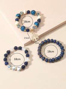 Juego de 3 Pulseras de Joyería de Árbol Pequeño de Moda Atmosférica (Mismo Estilo de Cuentas con Diferentes Tamaños, Cantidad de Cuentas Aleatoria Según el Tamaño) - Multicolor - Ver 5