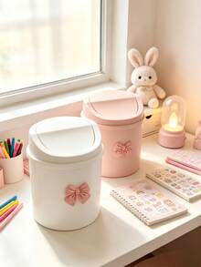1pc Bowknot Decor Mini Cylindrical Storage Bucket, Baby Room Desktop Organizer, Children's Room Desktop Decoration, Bedroom Vanity & Home Desktop Storage Rack - Multicolor - View 1