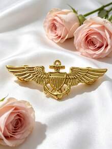 1pc Floral Wreath Star Wing Badge Design Hat Pin, French Luxury Style Brooch, Unisex Elegant Fashion Accessory For Party, Banquet And Daily Wear - Gold - View 11