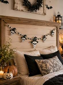 1 Peça Guirlanda de Caveira de Halloween com Chapéu de Bruxa, Decoração de Parede de Caveira Preta e Branca, Adequada para Festa de Halloween, Decoração de Casa Assombrada, Decoração de Feriado, Decoração de Casa, Decoração de Halloween, Decoração de Outono, Decoração de Quarto - Multicolorido - Visão 6