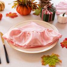 1/2/4pcs Luxury Style Round Scalloped Edge Satin Placemats, Tabletop Protection & Decoration, Soft Decor For Autumn/Winter Christmas Holiday Home Dinner Party - Pink - View 13