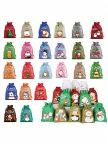 8/1pc Christmas Drawstring Gift Bag, Christmas Packaging Bag, Holiday Party Decoration Gift Bag, Cartoon Candy Drawstring Bag, Halloween, Christmas - Multicolor - View 7
