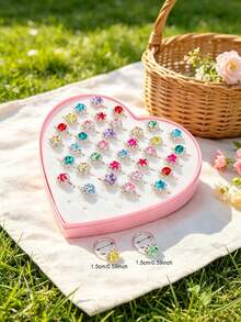 36pcs Girls Random Rhinestone Decor Ring - Multicolor - View 4